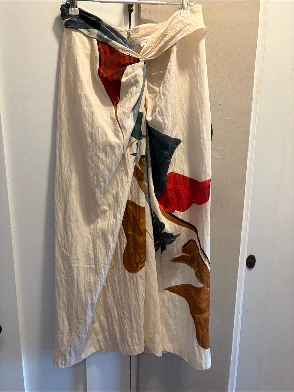 Vince Cream Maxi Skirt with Red, Blue, Brown & Green Floral Accents